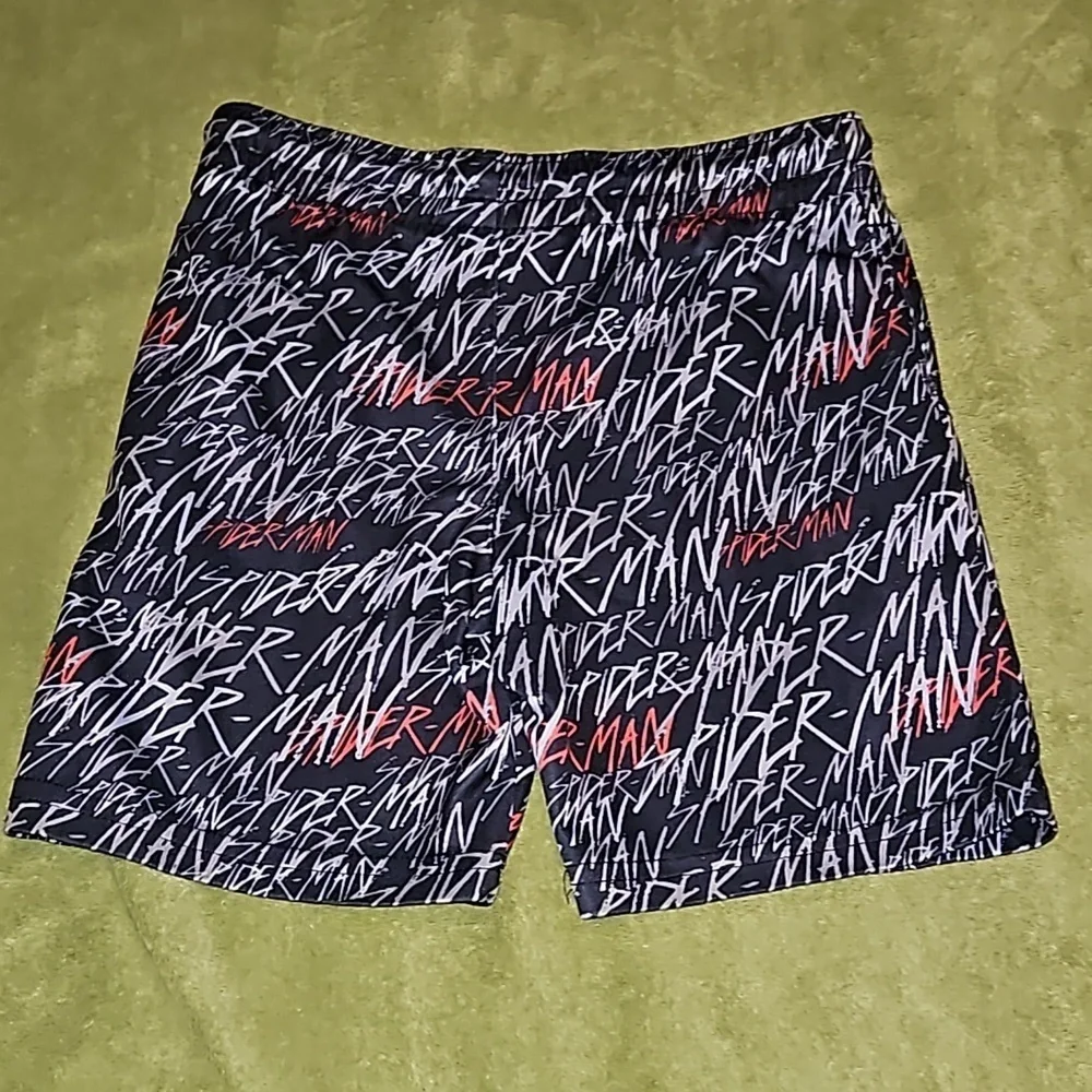 Marvel Comics Disney Spiderman Drawstring Side Pocket Gym Shorts Black Red White